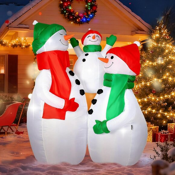 ⚡6FT Christmas Inflatable Snowman Family Hug LED Lights Outdoor Decoration - Picture 1 of 8